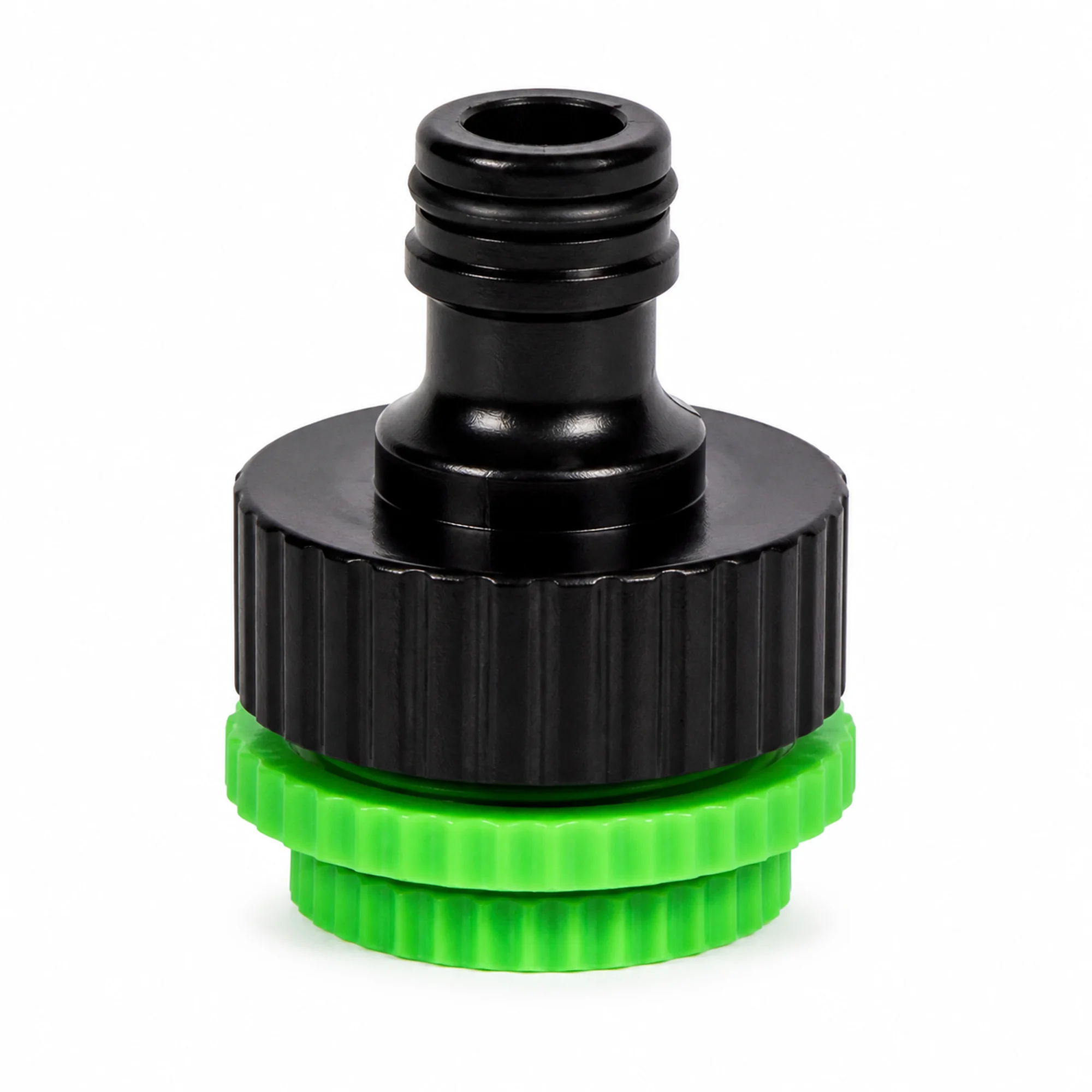 Adaptador universal negro y verde para grifos de tres medidas