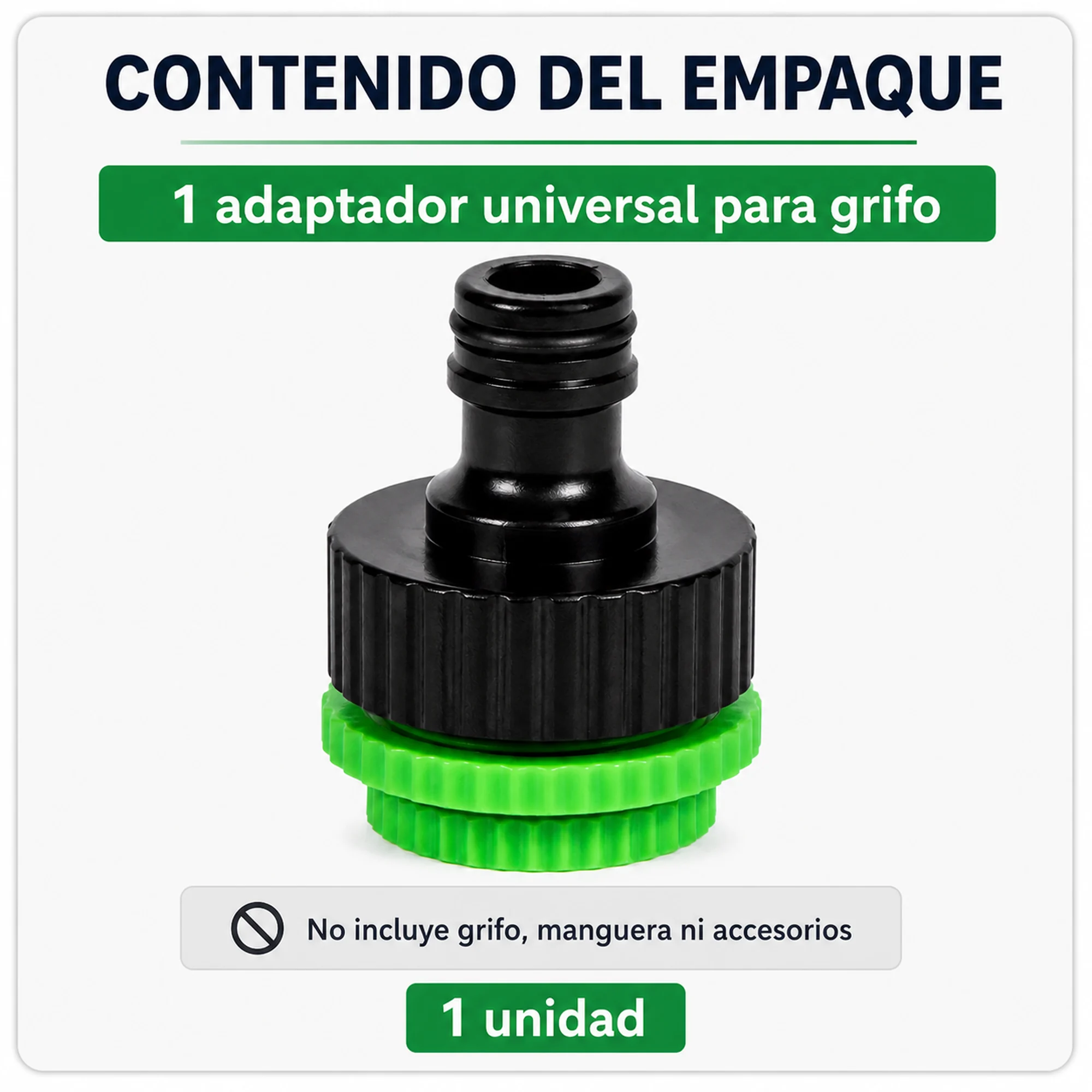 Contenido del empaque: un adaptador universal para grifo