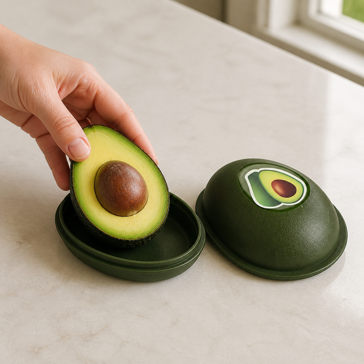 Contenedor verde para conservar palta, recipiente plástico con tapa, 12,5 x 9 cm - Imagen 7