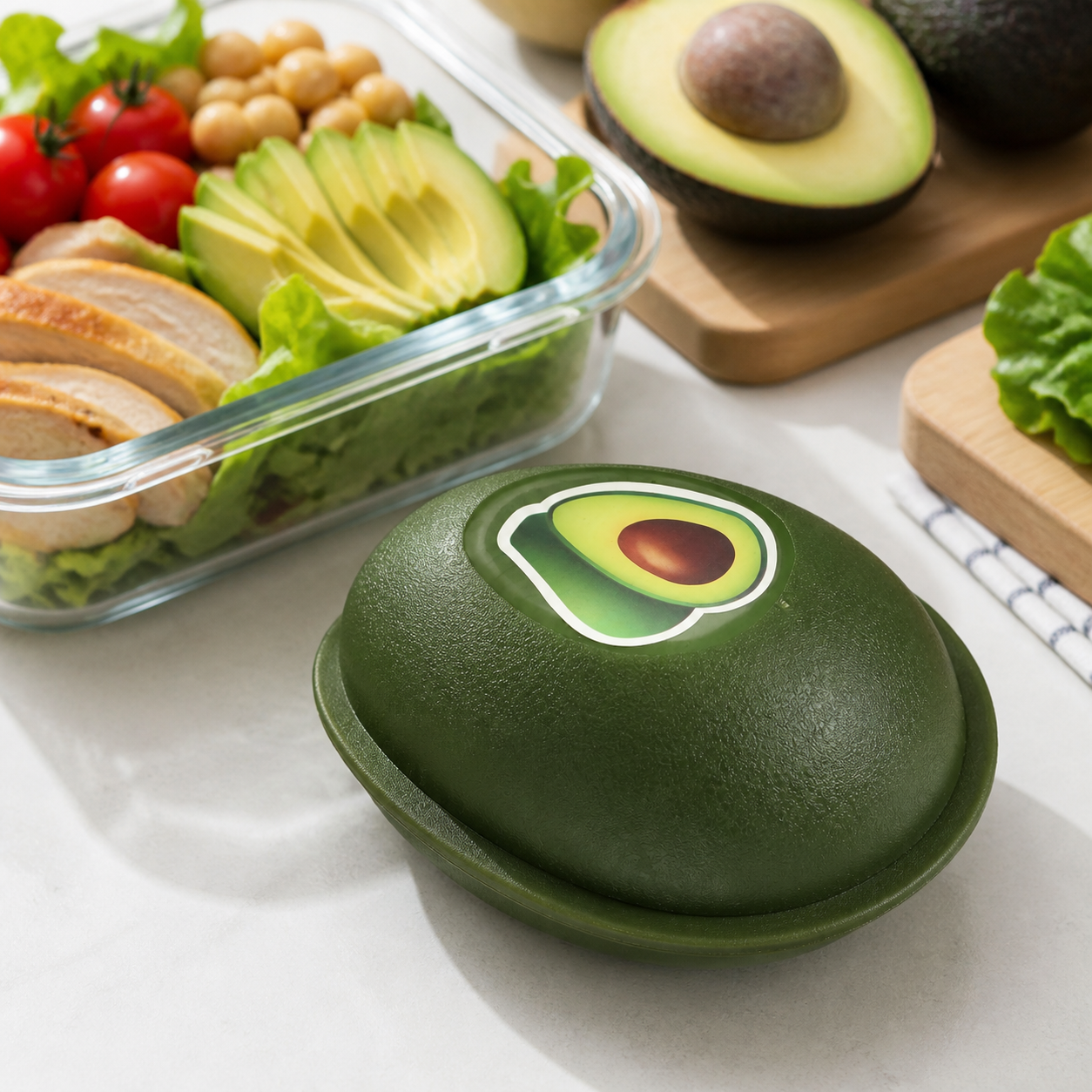 Contenedor verde para conservar palta, recipiente plástico con tapa, 12,5 x 9 cm - Imagen 8