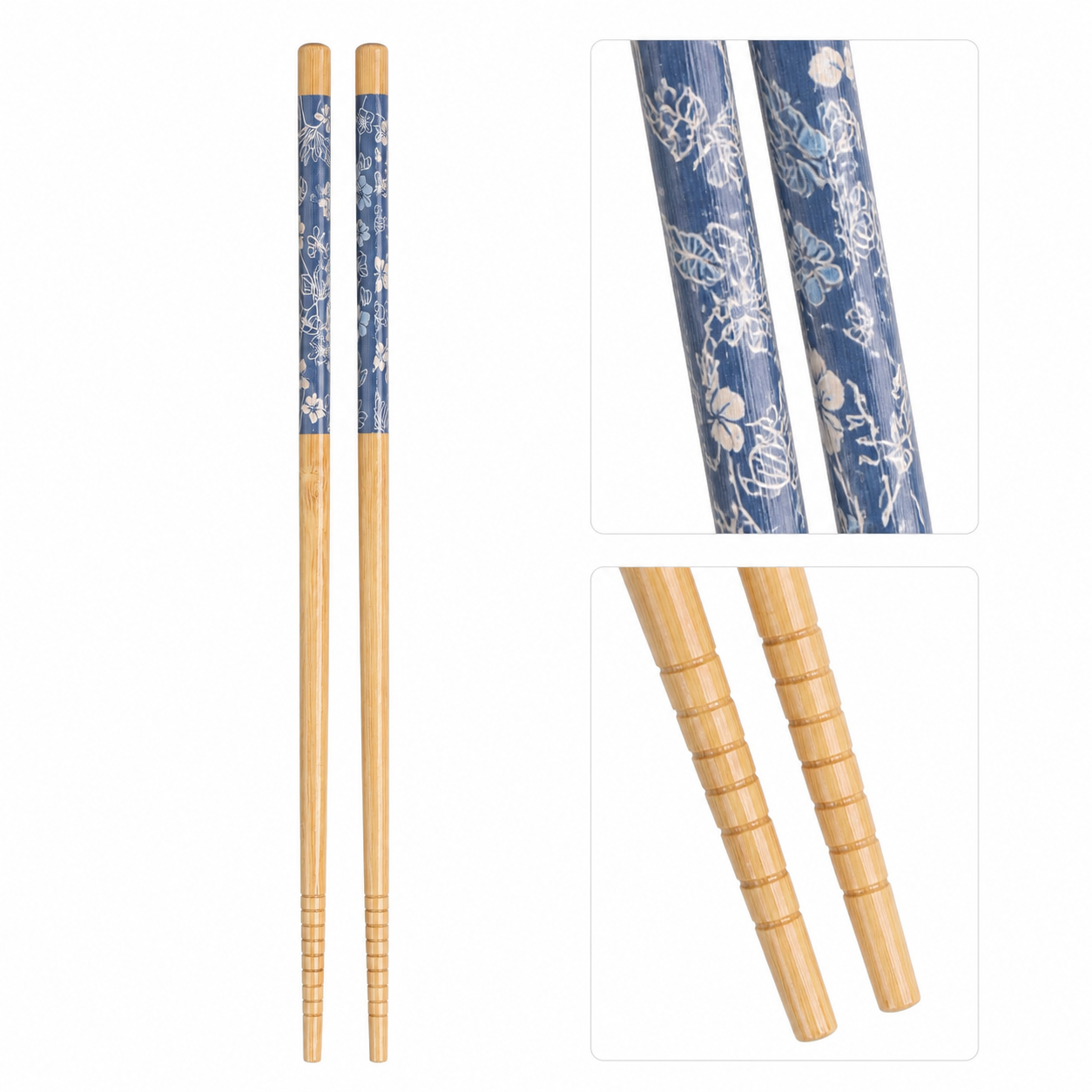 Palillos de madera con diseño floral azul, set de 10 piezas, 24 cm - Imagen 3