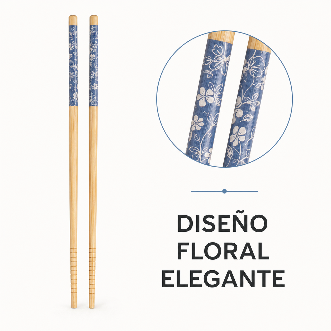 Palillos de madera con diseño floral azul, set de 10 piezas, 24 cm - Imagen 4
