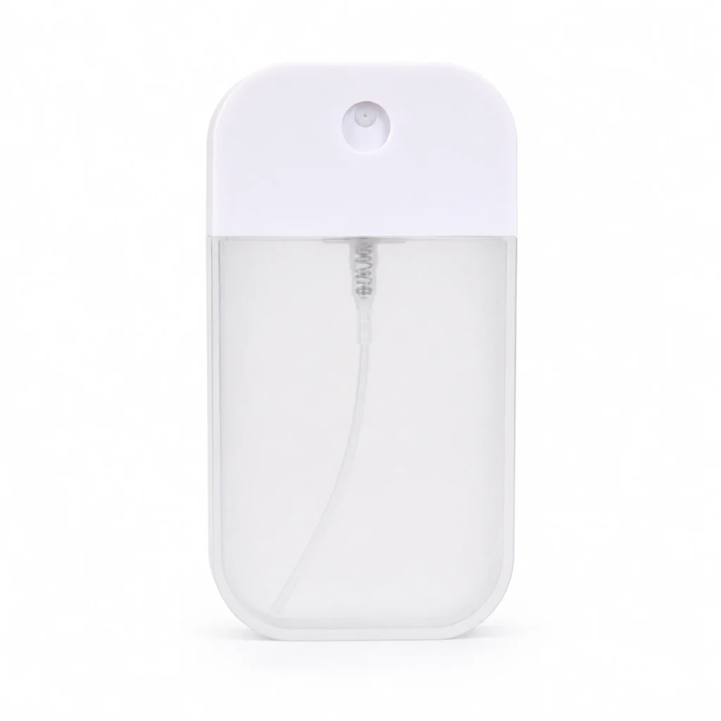 Botella spray portátil plana blanca de 50 ml