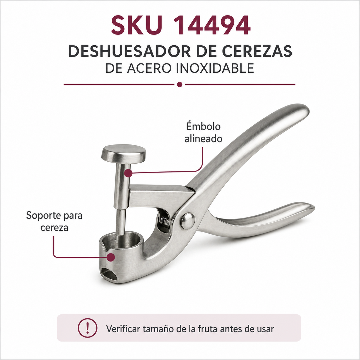 Removedor de semillas de cereza de acero inoxidable, manual - Imagen 3