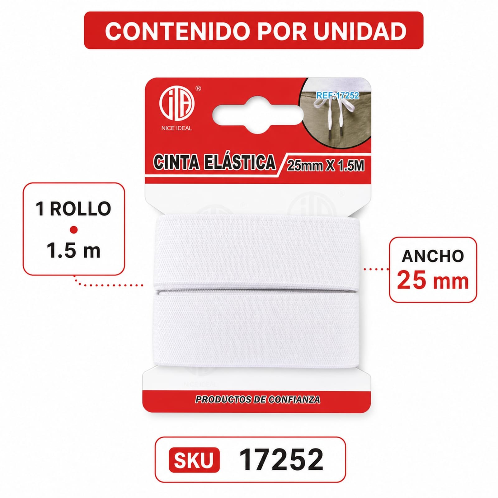 Contenido: un rollo de cinta elástica negra de 1.5 m