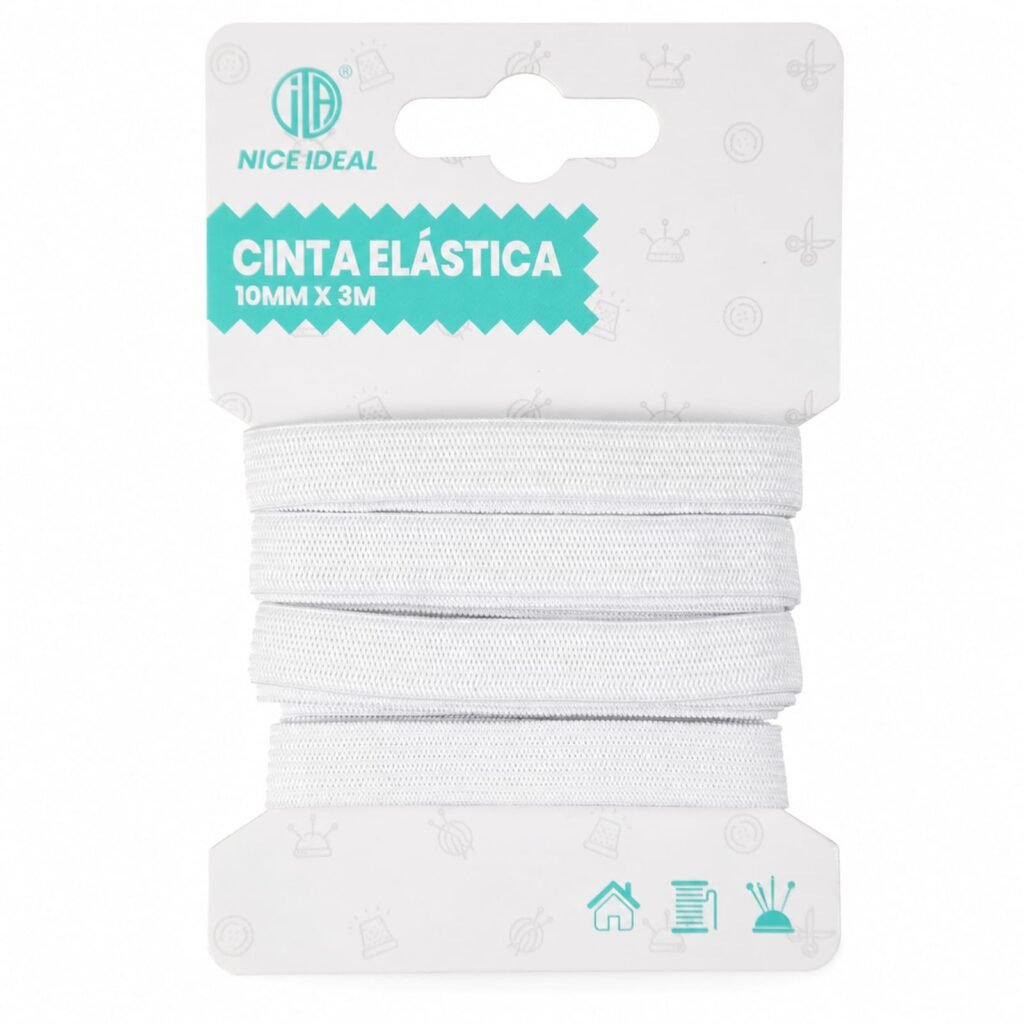 Rollo de cinta elástica plana blanca de 10 mm x 3 m SKU 17246