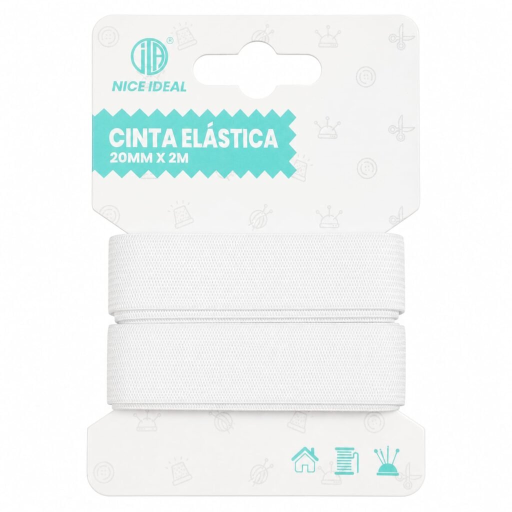 Rollo de cinta elástica plana blanca de 20 mm x 2 m SKU 17250