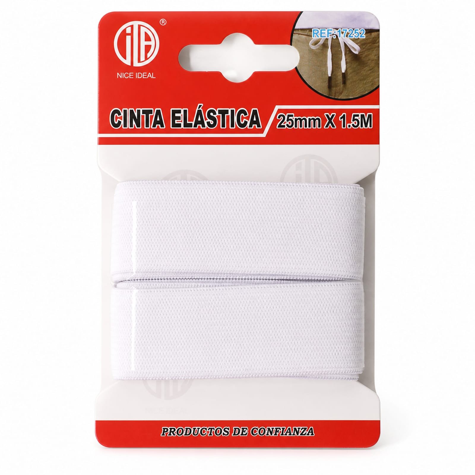 Rollo de cinta elástica plana blanca de 25 mm x 1.5 m SKU 17252