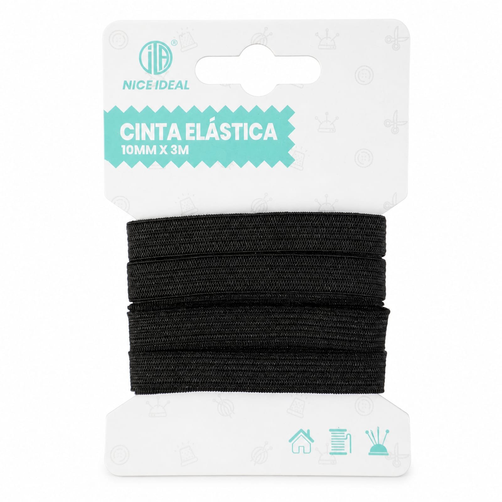 Rollo de cinta elástica plana negra de 10 mm x 3 m SKU 17247