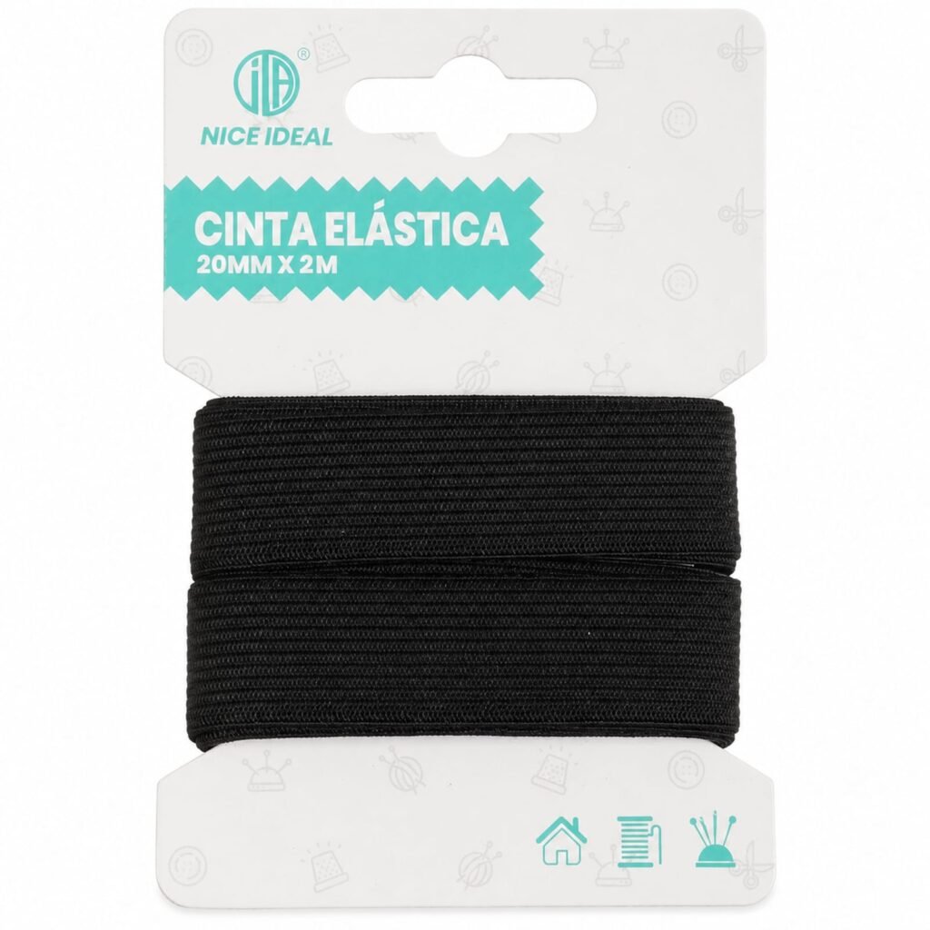 Rollo de cinta elástica plana negra de 20 mm x 2 m SKU 17251