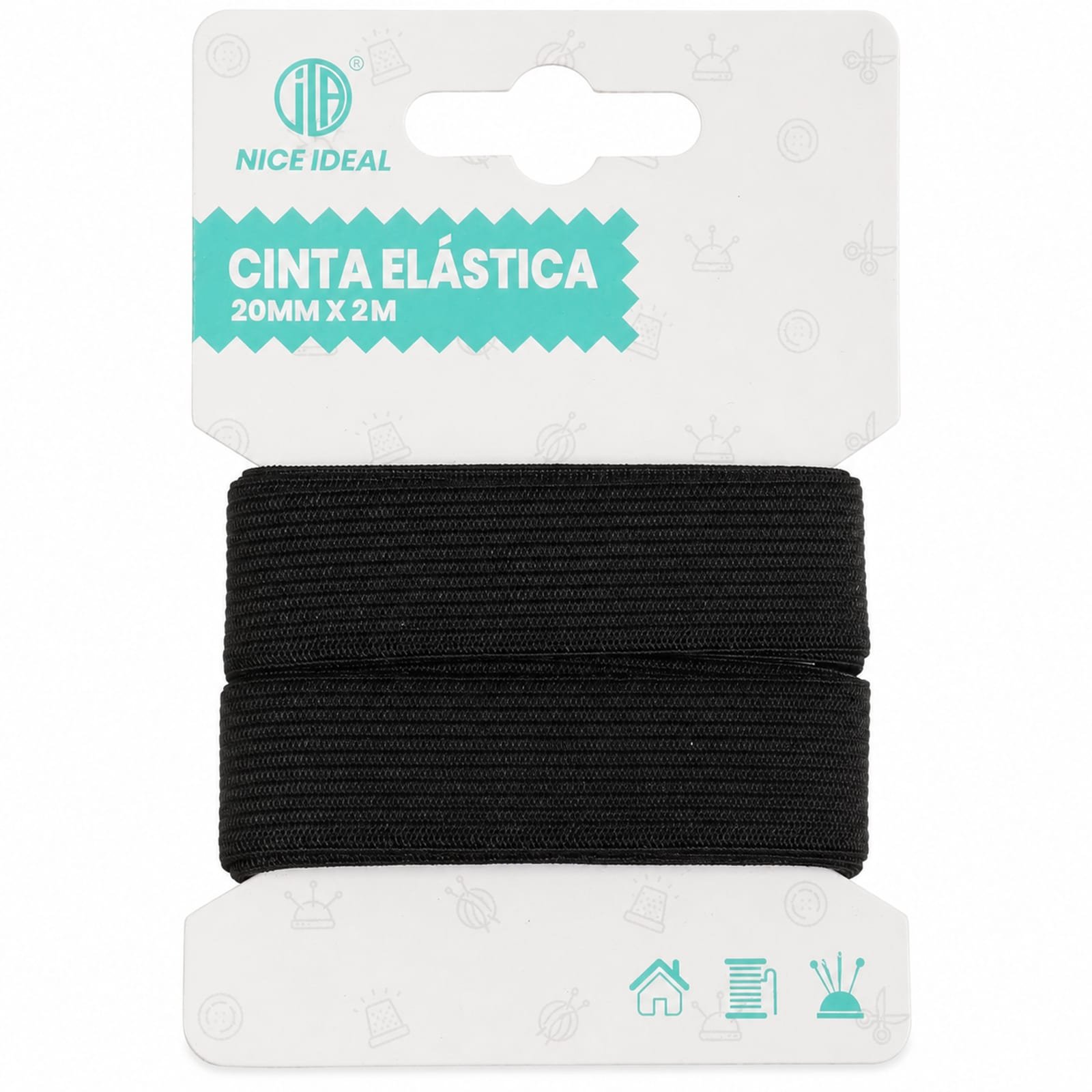 Rollo de cinta elástica plana negra de 20 mm x 2 m SKU 17251