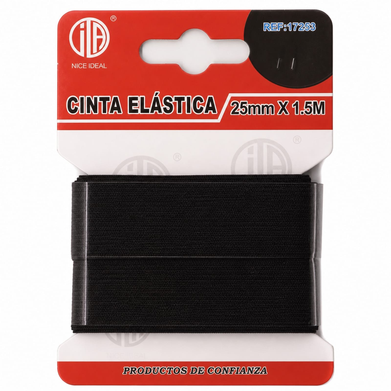 Rollo de cinta elástica plana negra de 25 mm x 1.5 m SKU 17253