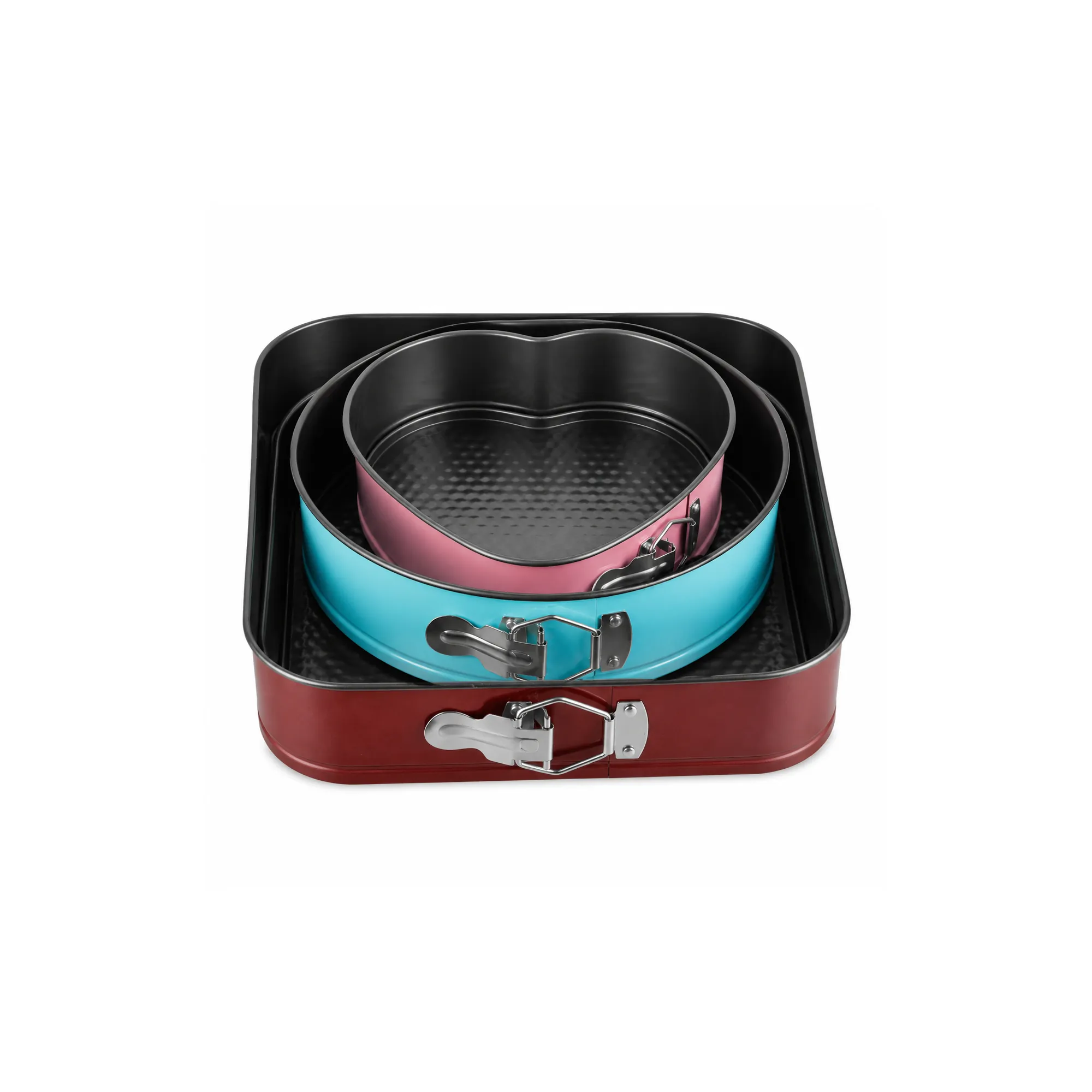 Set de tres moldes desmontables de colores para torta