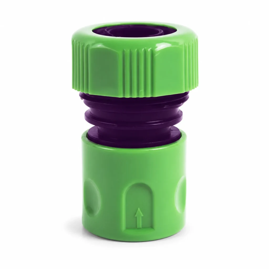 Conector rápido verde y morado para manguera de 3/4 pulgada