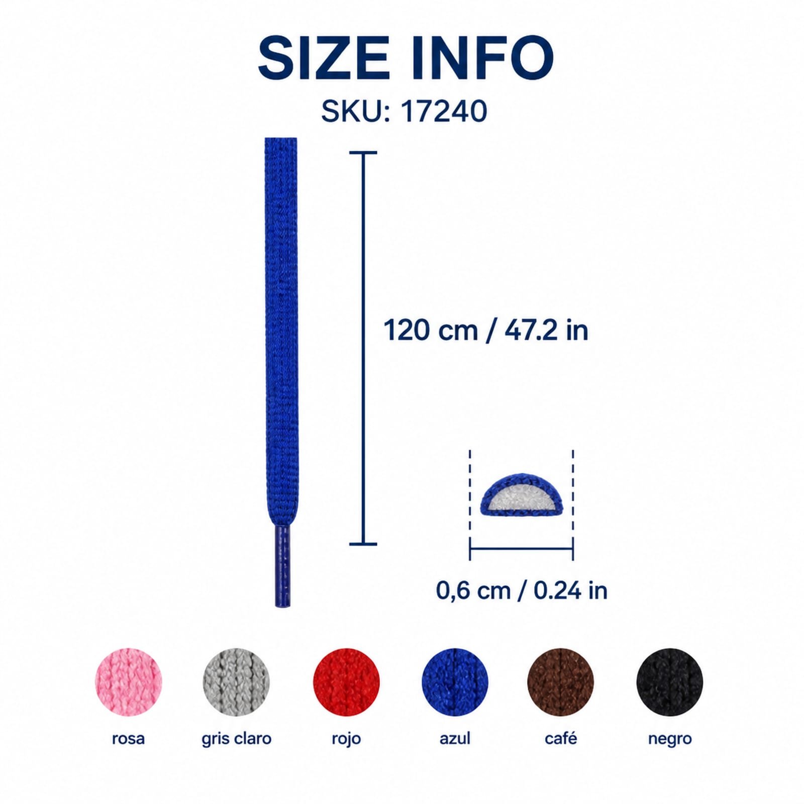 Medidas de cordones semirredondos: 120 cm de largo y 0,6 cm de ancho