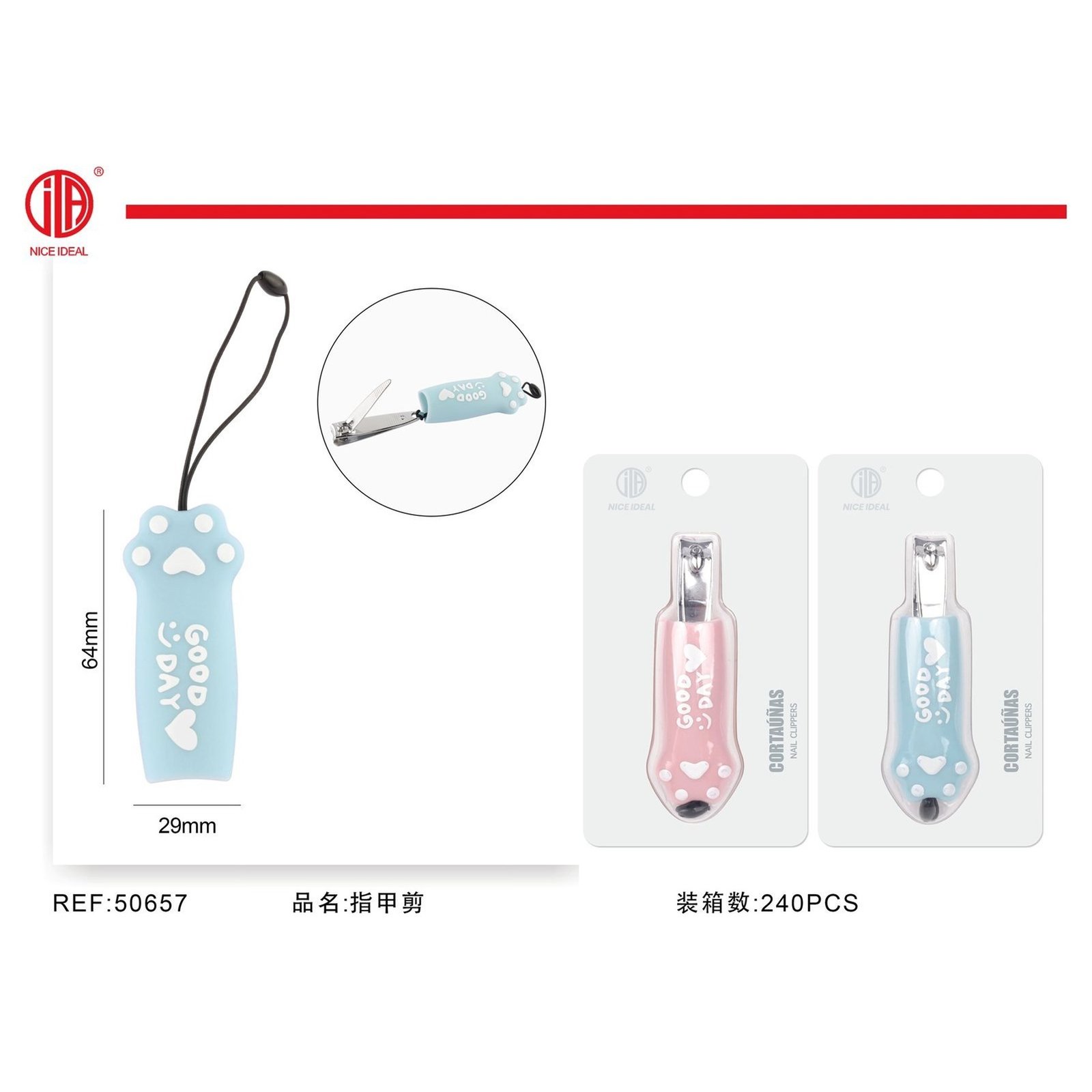 Cortaúñas Portátil con Funda de Silicona y Correa, 6,4 cm