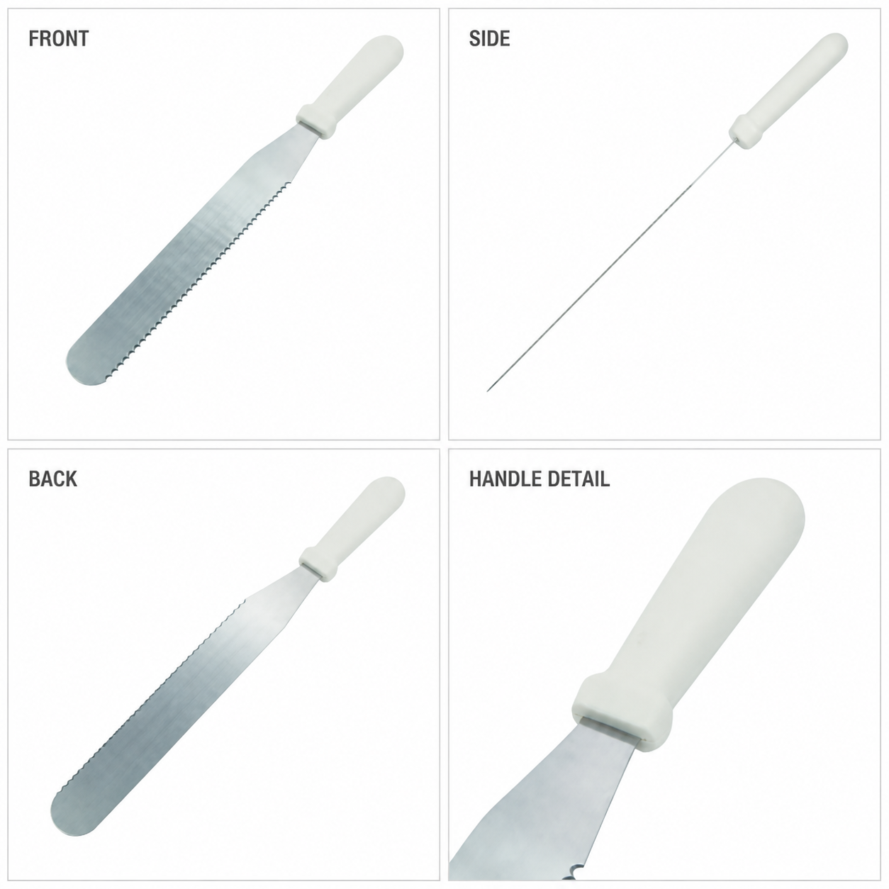 Espátula dentada para crepes, hoja metálica y mango blanco, 38 cm - Imagen 2