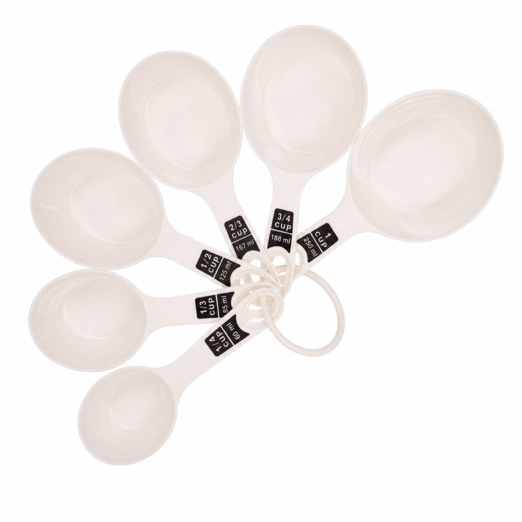 Set de 6 cucharas medidoras de cocina color crema de 60 a 250 ml