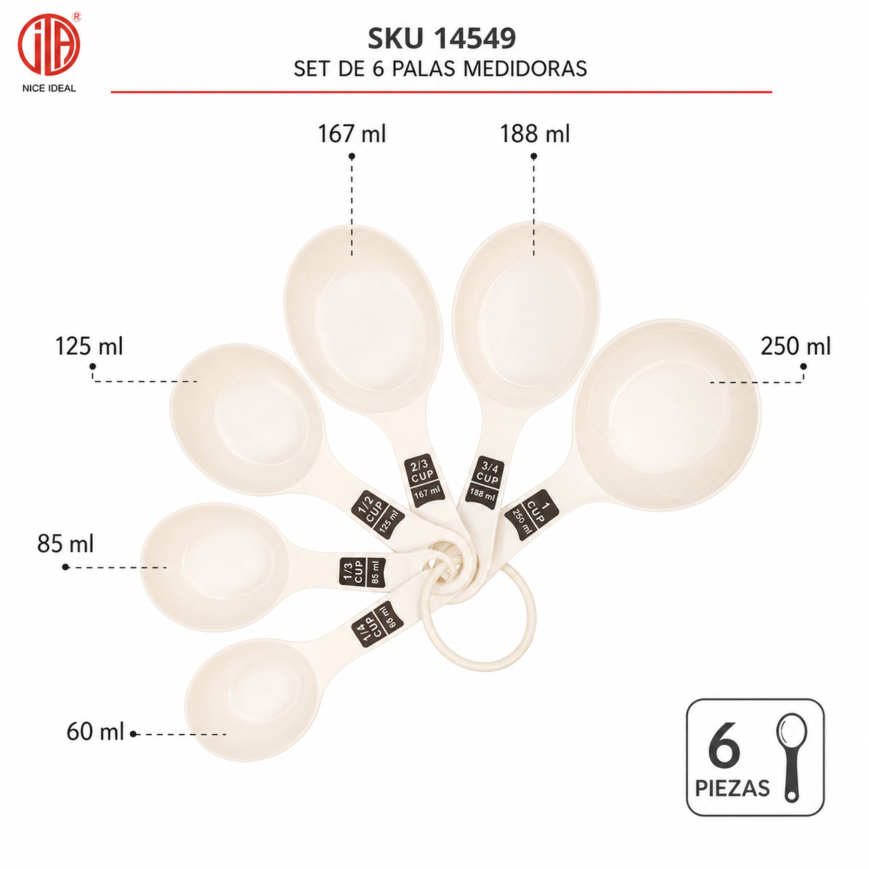 Cucharas Medidoras de Cocina, Set de 6 Piezas, 60–250 ml - Imagen 4