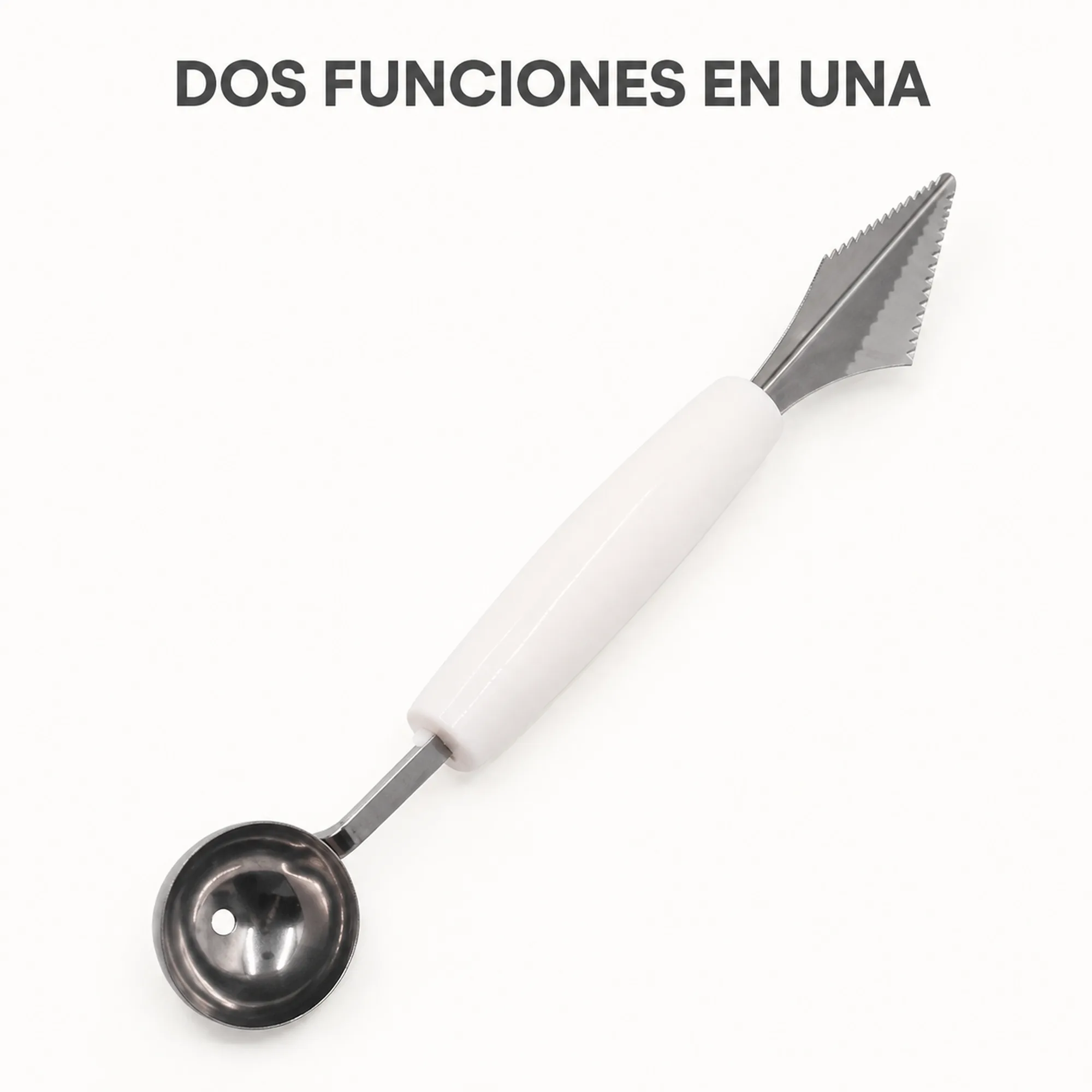 Detalle de cuchara parisienne y cortador dentado para frutas