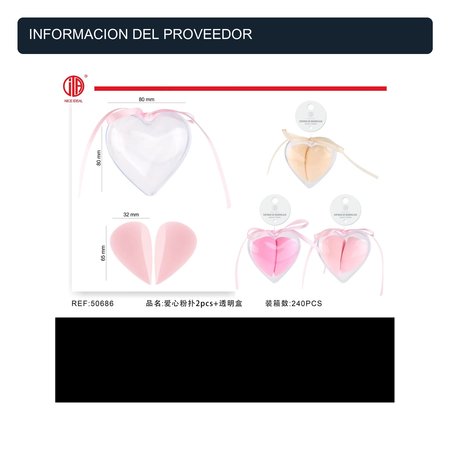 Set de 2 Esponjas de Maquillaje en Forma de Corazon con Caja Transparente, 80 mm