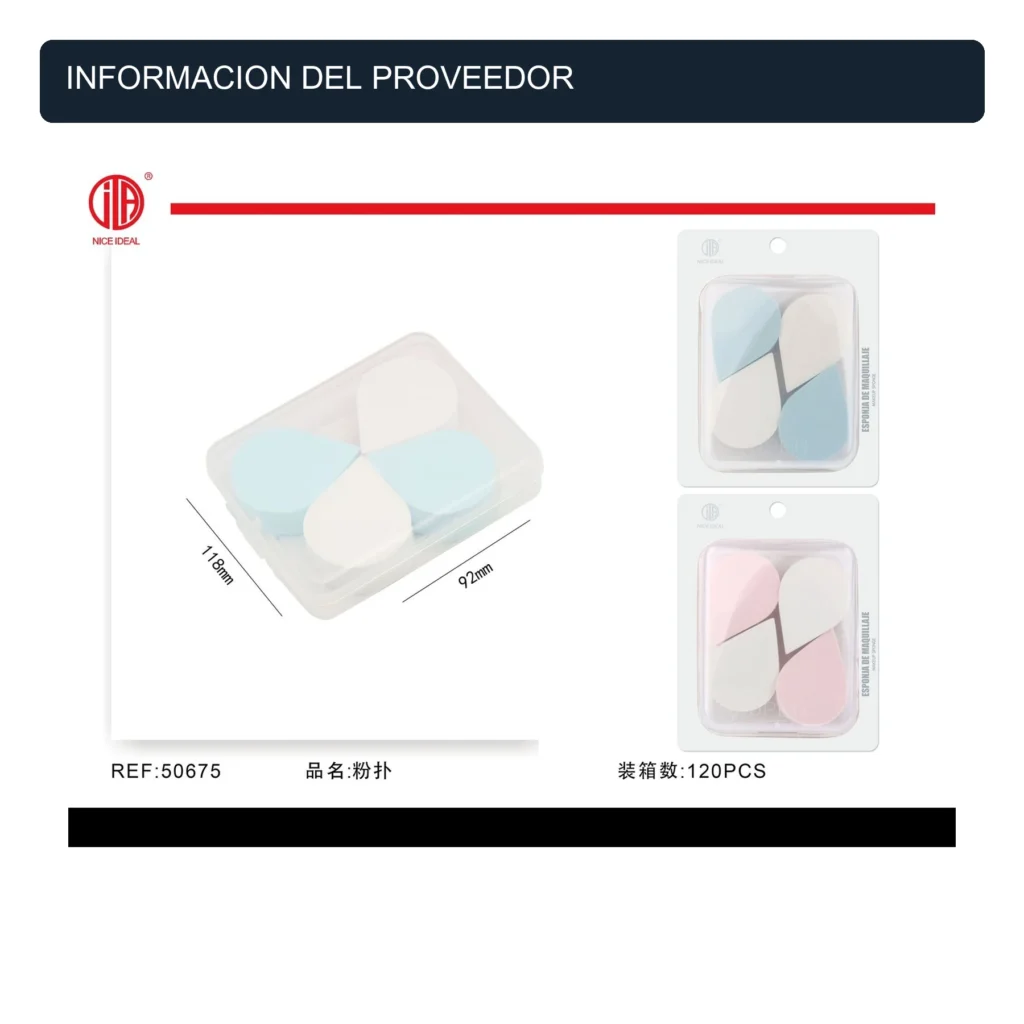 Set de Esponjas para Maquillaje en Estuche, Formas Mixtas, Rosado o Celeste, 92 x 118 mm