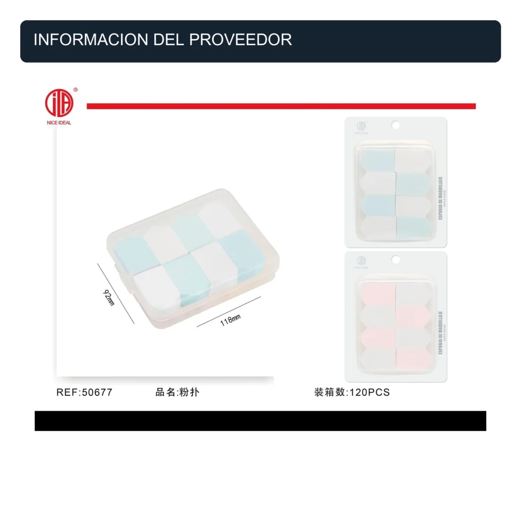 Set de Esponjas Rectangulares para Maquillaje con Estuche, Rosado o Celeste