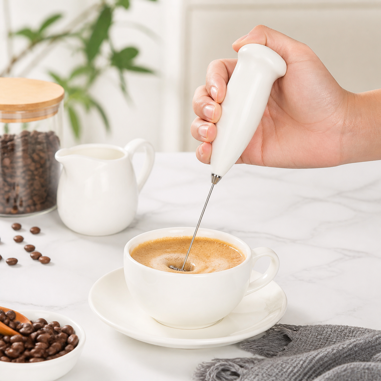 Espumador Manual de Leche para Café con Batidor de Resorte, 21,5 cm - Imagen 5