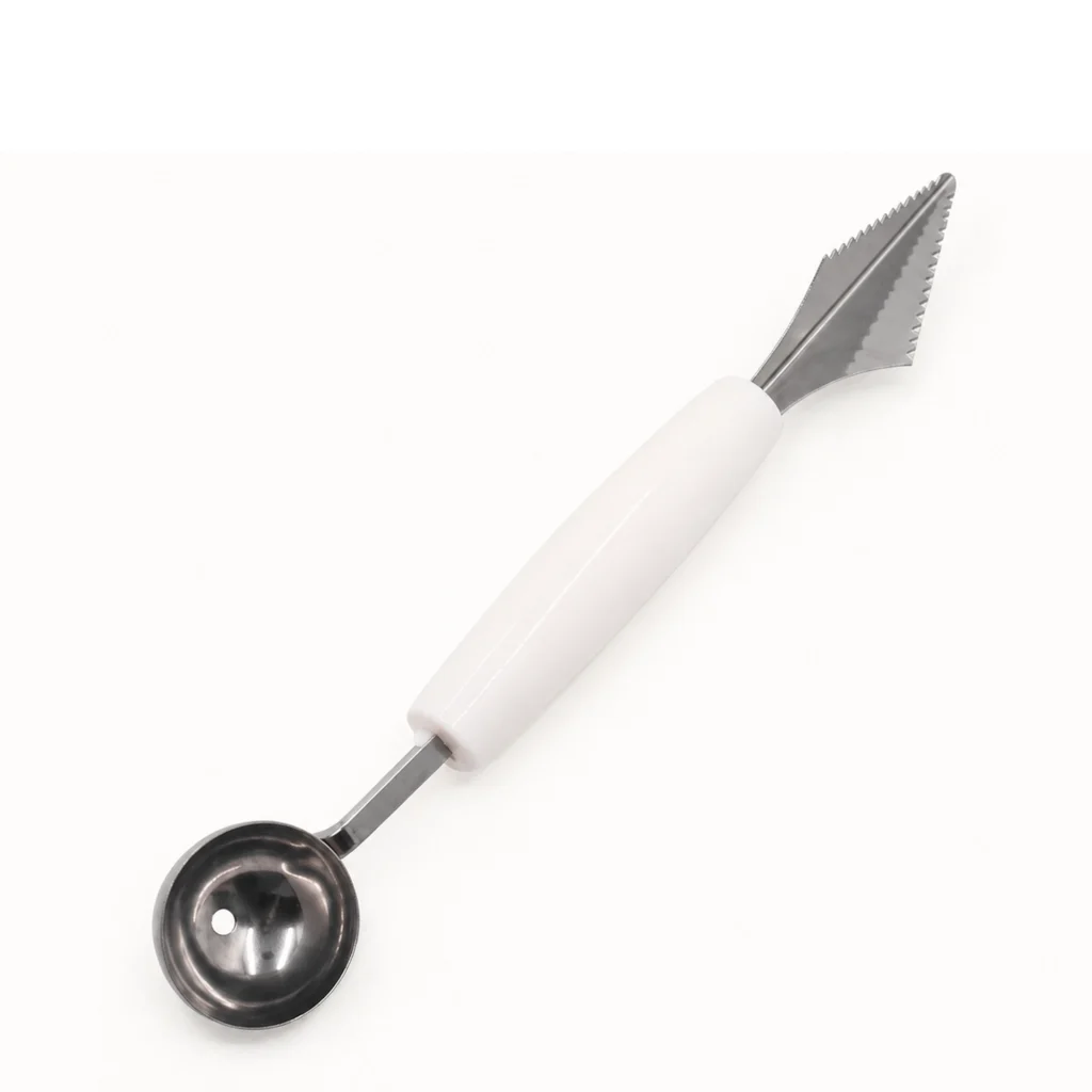 Utensilio para tallar frutas 2 en 1 de 18 cm con mango blanco