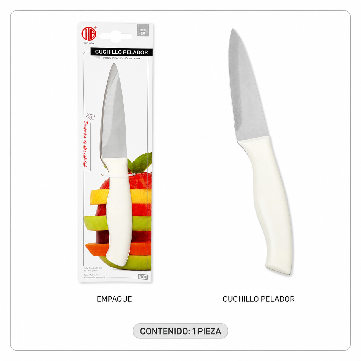 Cuchillo para pelar de acero inoxidable, mango blanco, 20,5 cm - Imagen 5