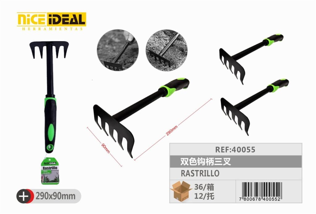 Rastrillo Manual de Jardín de 5 Dientes, Mango Ergonómico, 29 x 9 cm – SKU 40055