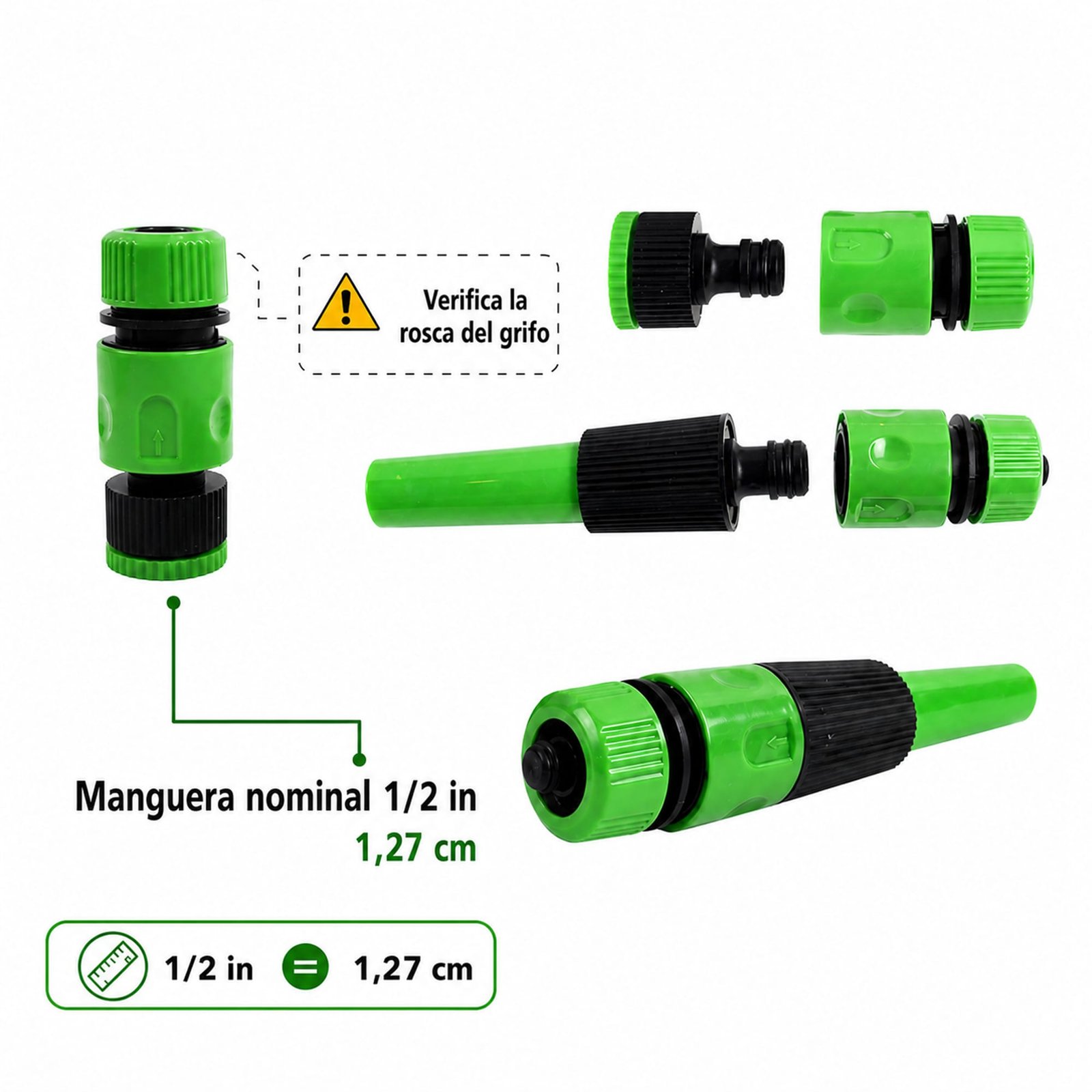 Compatibilidad para manguera nominal de 1/2 pulgada y 1,27 cm