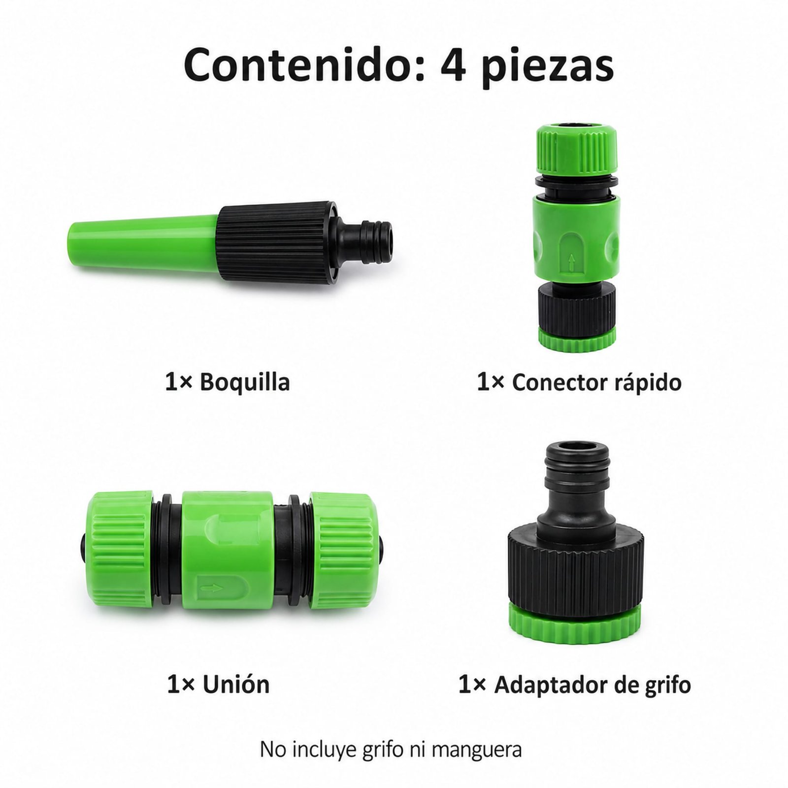 Contenido de cuatro piezas del set de riego SKU 40016