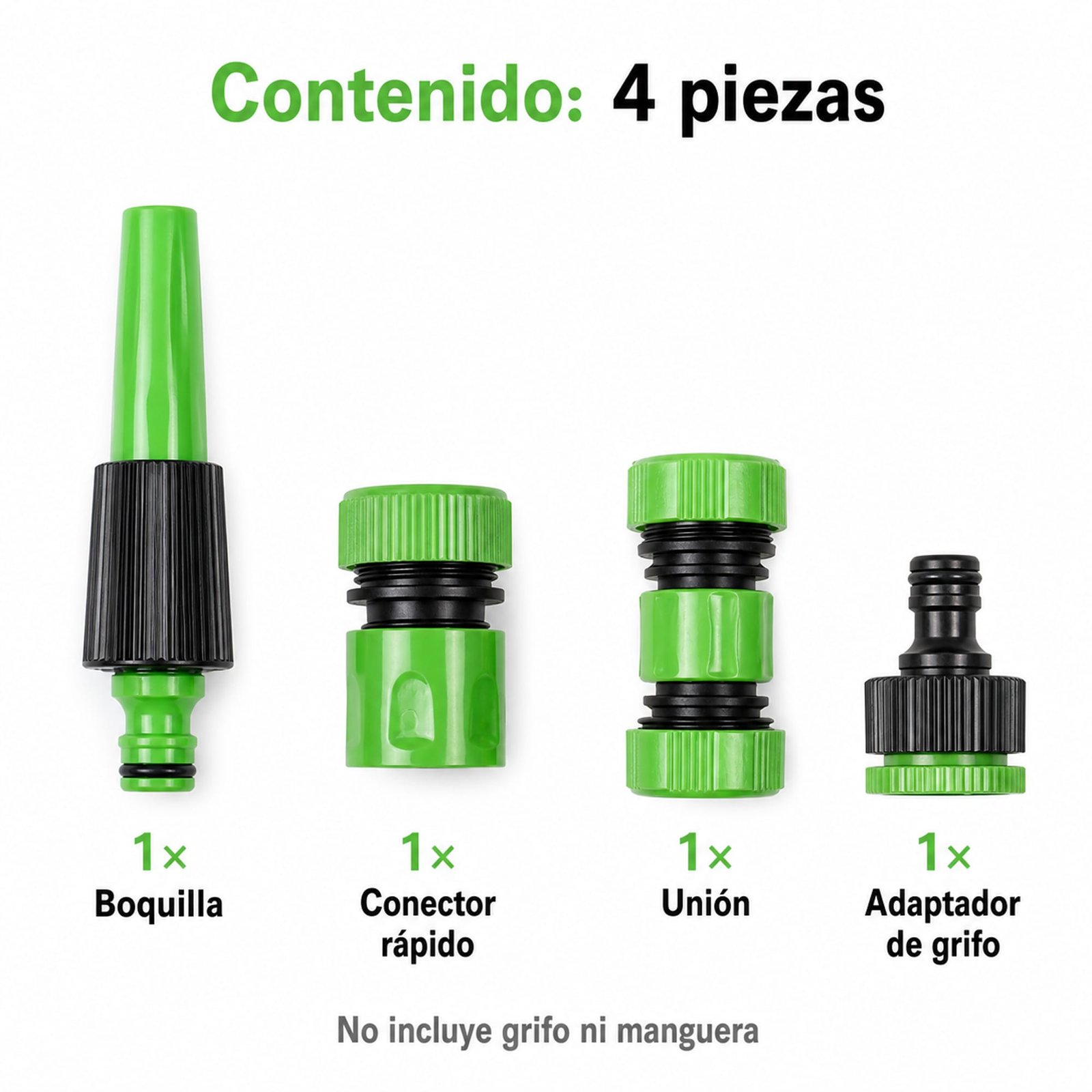 Contenido de cuatro piezas del set de riego SKU 40017