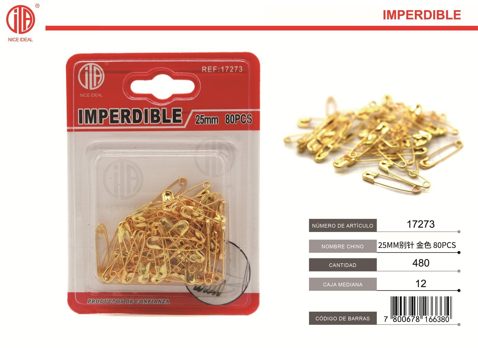 Alfileres de Seguridad Dorados 25 mm, 80 Unidades para Costura y Manualidades - Imagen 4