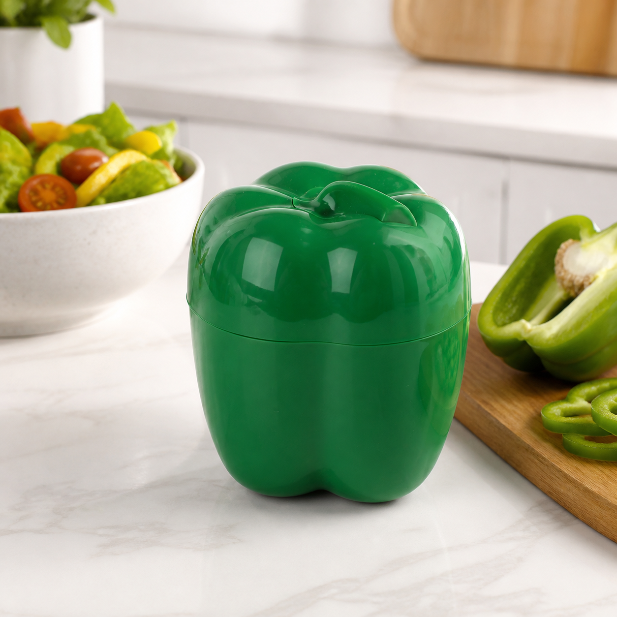 Contenedor verde para conservar pimiento, recipiente plástico con tapa, 11,3 x 9,3 cm - Imagen 5