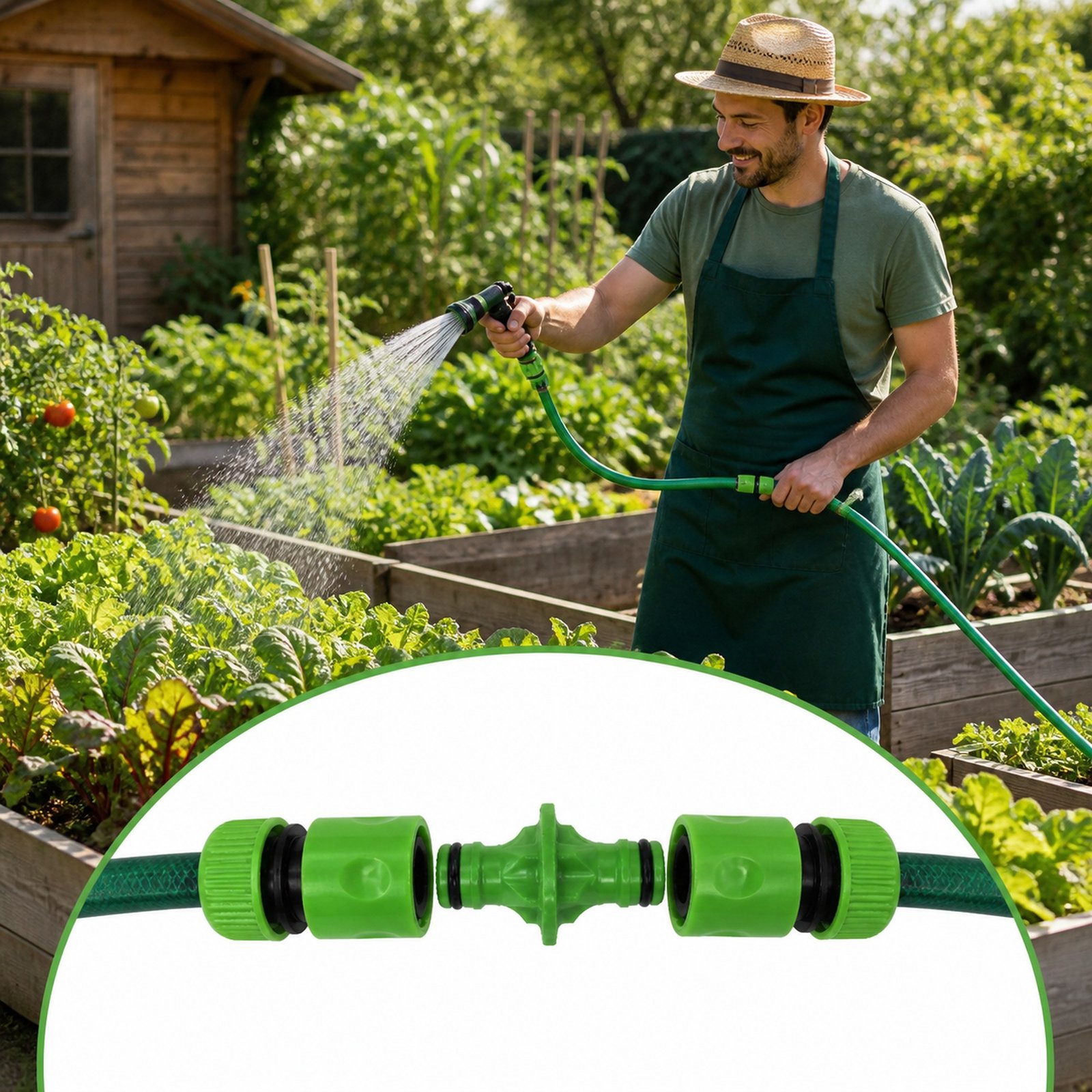 Set de unión para manguera utilizado en riego de huerto