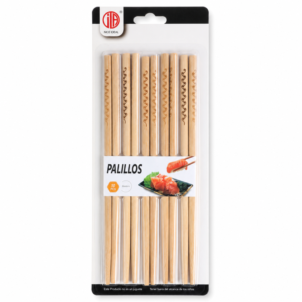 Set de 10 palillos de madera con grabado de corazones, 24 cm