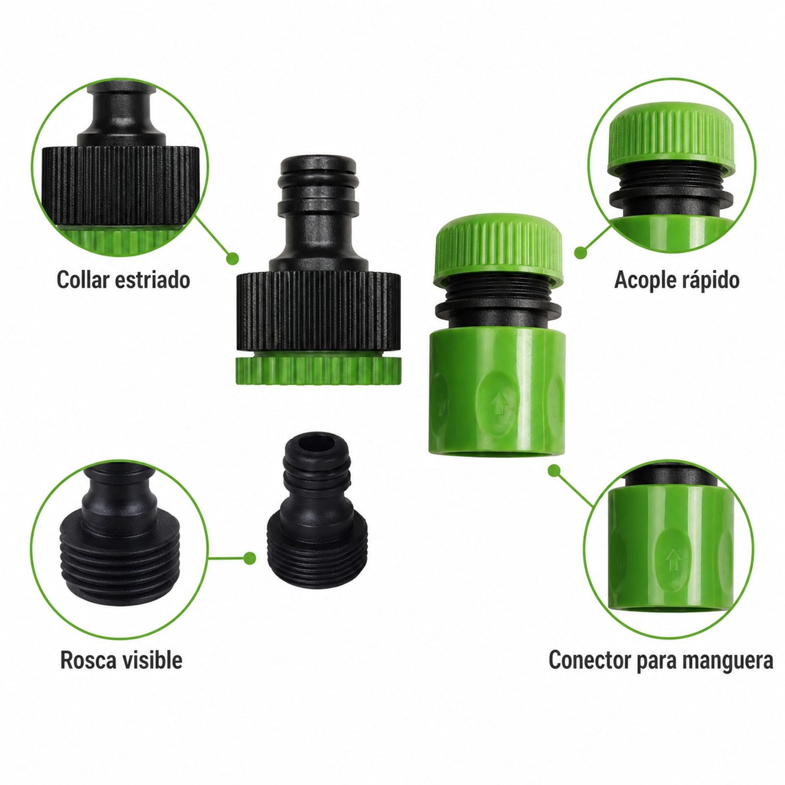 Detalles de collar, acople rápido y rosca del set SKU 40023