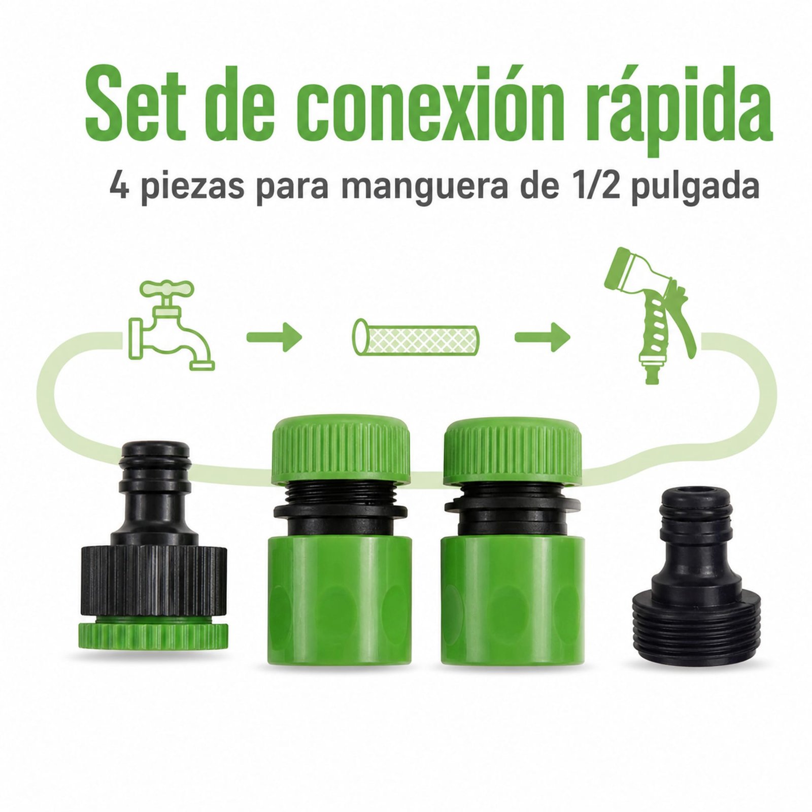 Set de conexión rápida de cuatro piezas para manguera de 1/2 pulgada