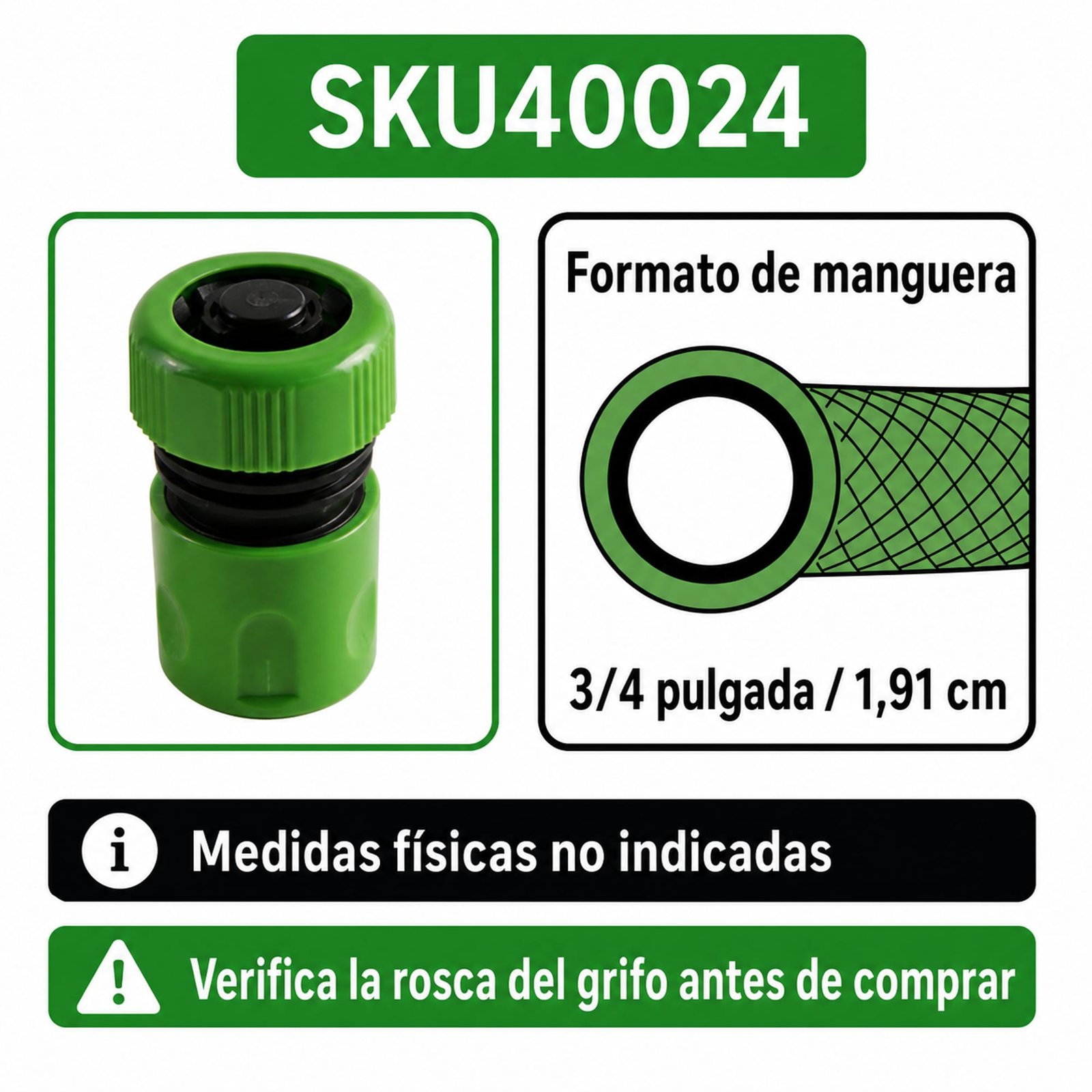 Formato de 3/4 pulgada y compatibilidad del set de conectores SKU 40024