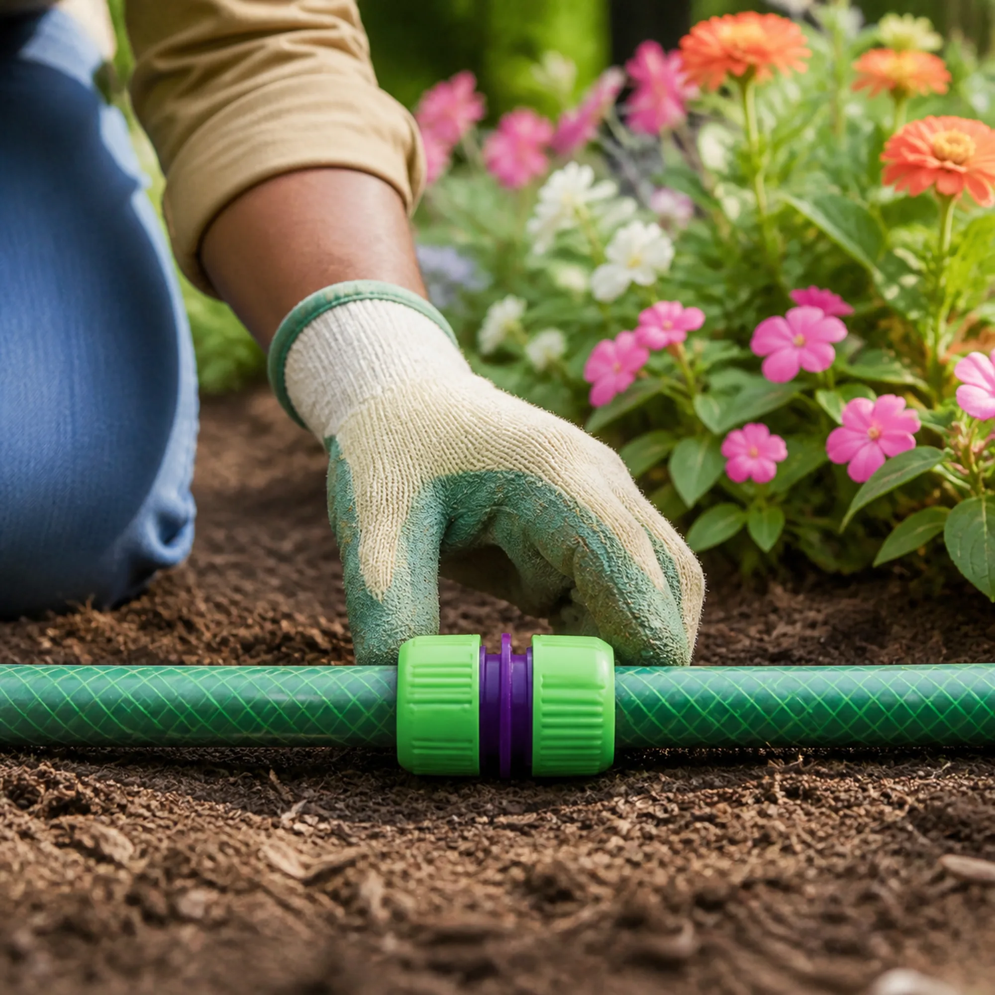 Conector reparador de 1/2 pulgada utilizado para reparar una manguera en el jardín
