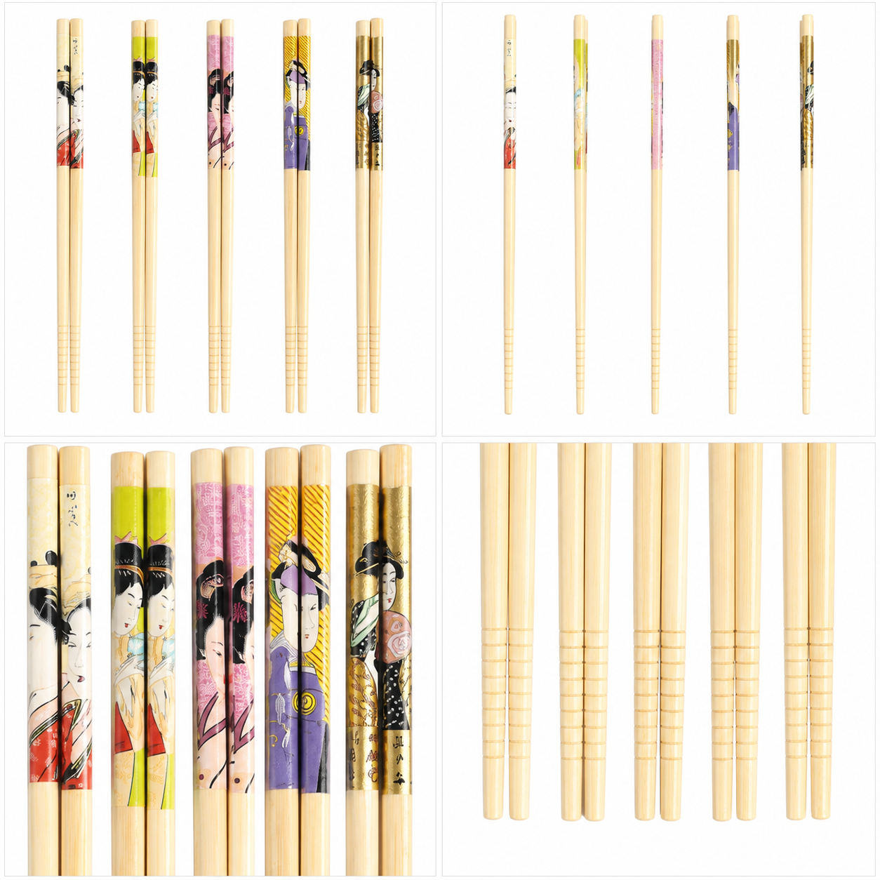 Palillos japoneses de madera con diseño mixto, set de 10 piezas, 24 cm - Imagen 2