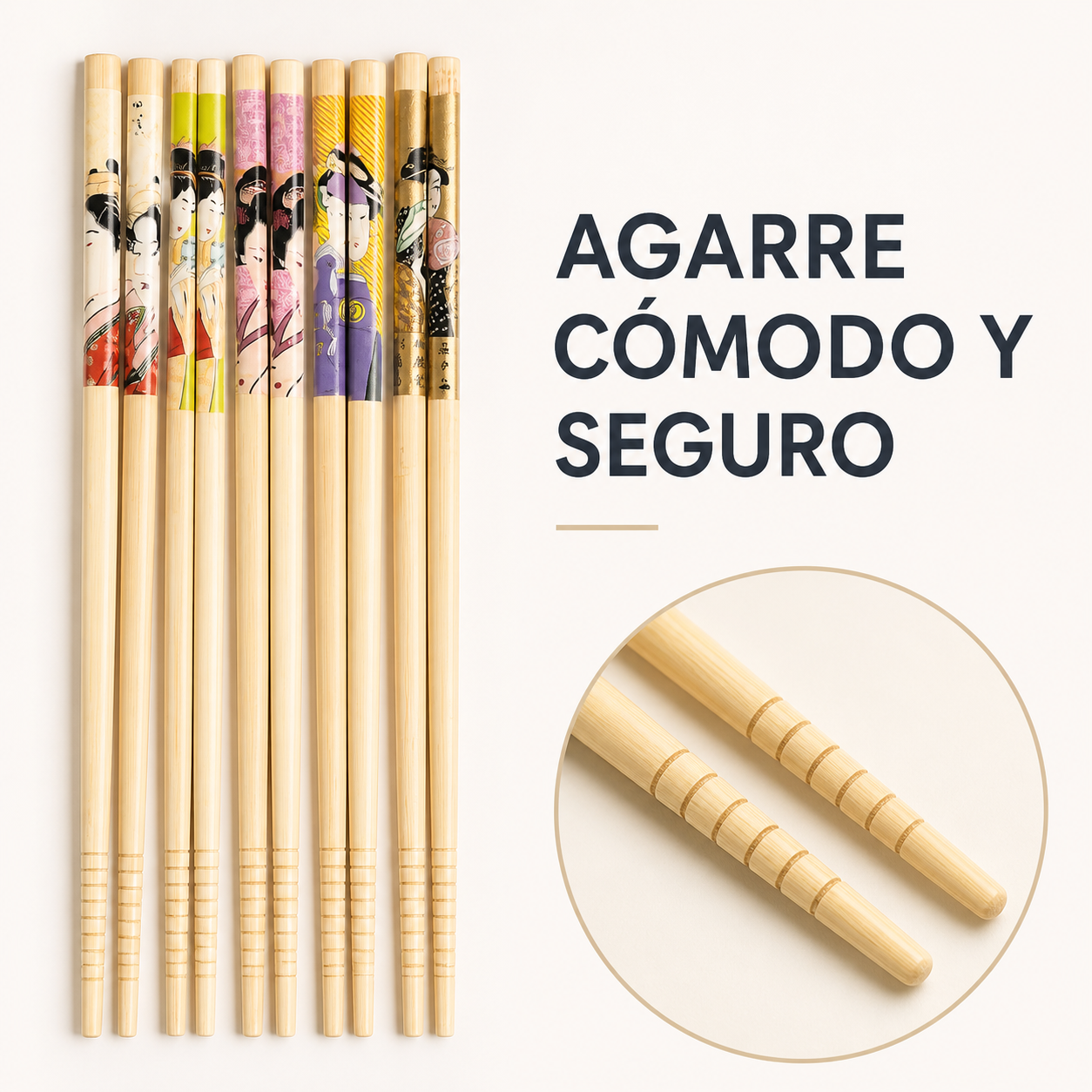 Palillos japoneses de madera con diseño mixto, set de 10 piezas, 24 cm - Imagen 3