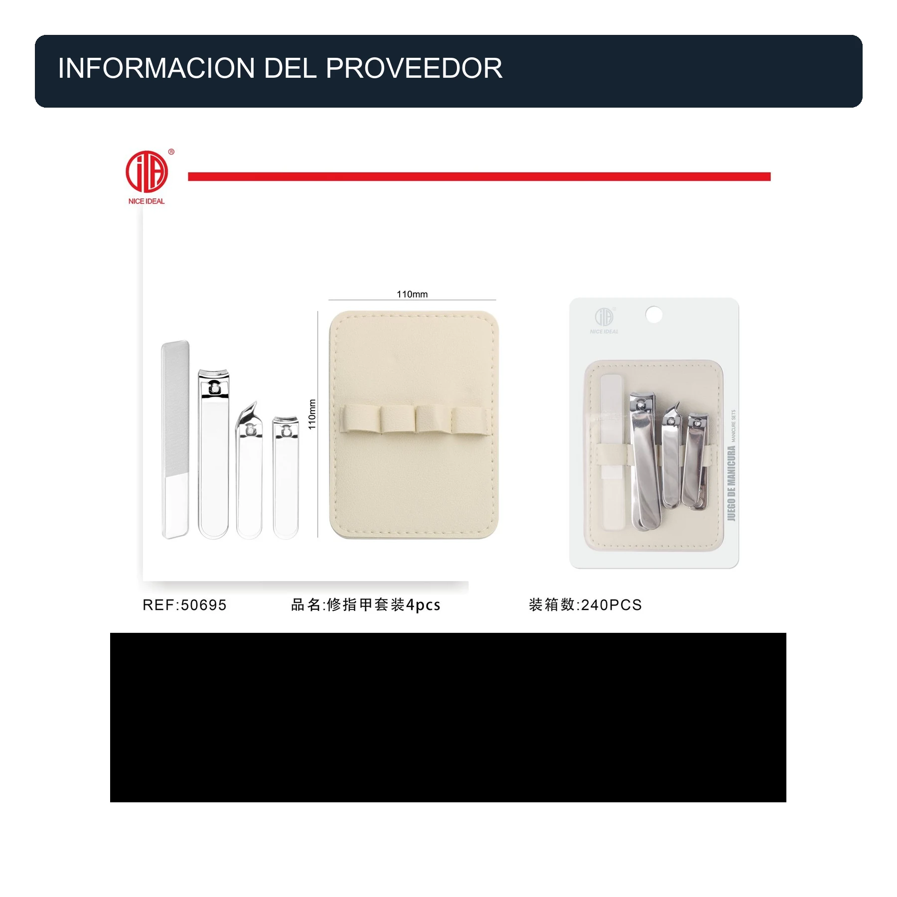 Kit de Cuidado de Uñas Metálico 4 Piezas con Estuche, Manicure, Color Surtido