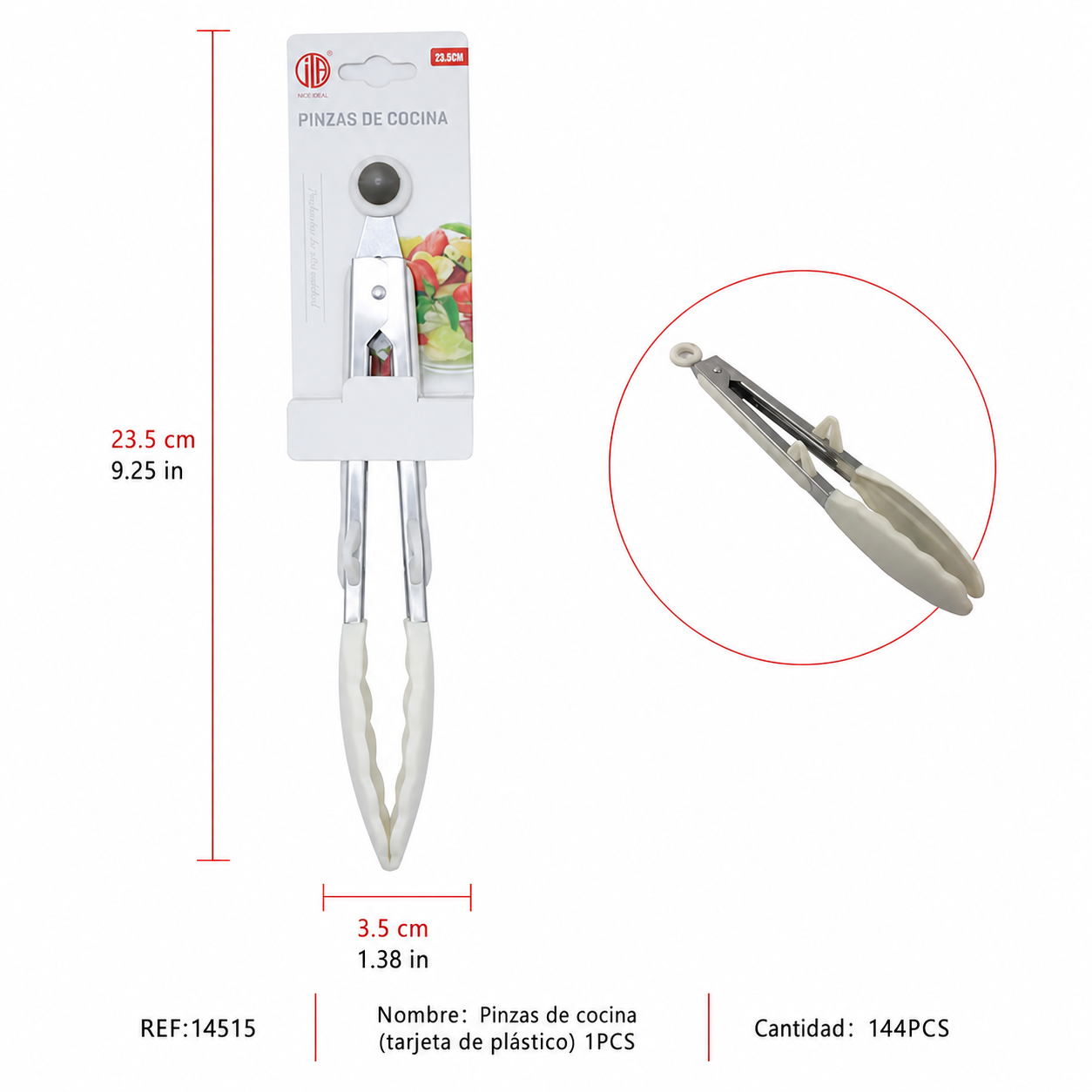 Pinzas de cocina metálicas con agarre marfil, 23,5 cm - Imagen 4