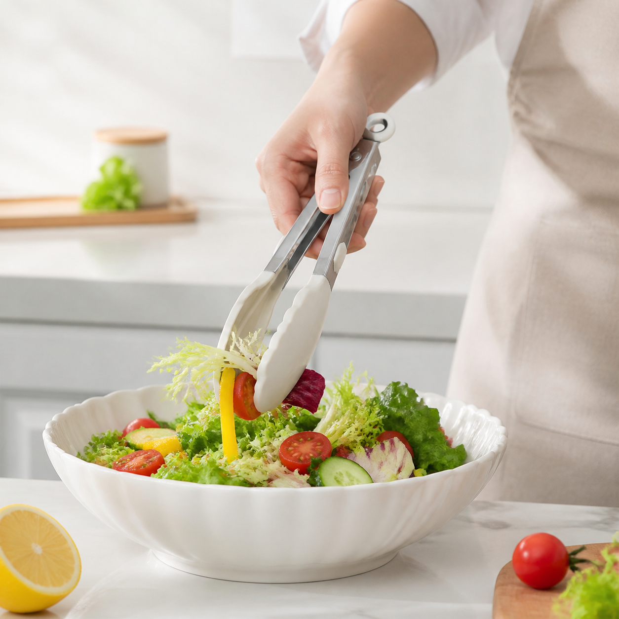 Pinzas de cocina metálicas con agarre marfil, 23,5 cm - Imagen 5