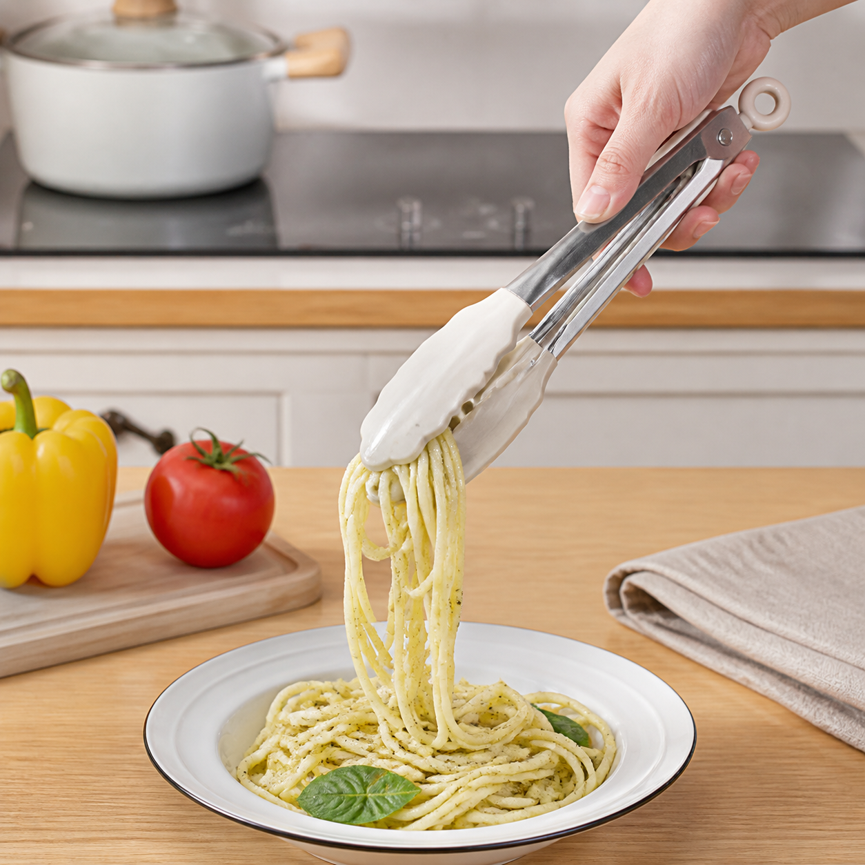 Pinzas de cocina metálicas con agarre marfil, 23,5 cm - Imagen 7
