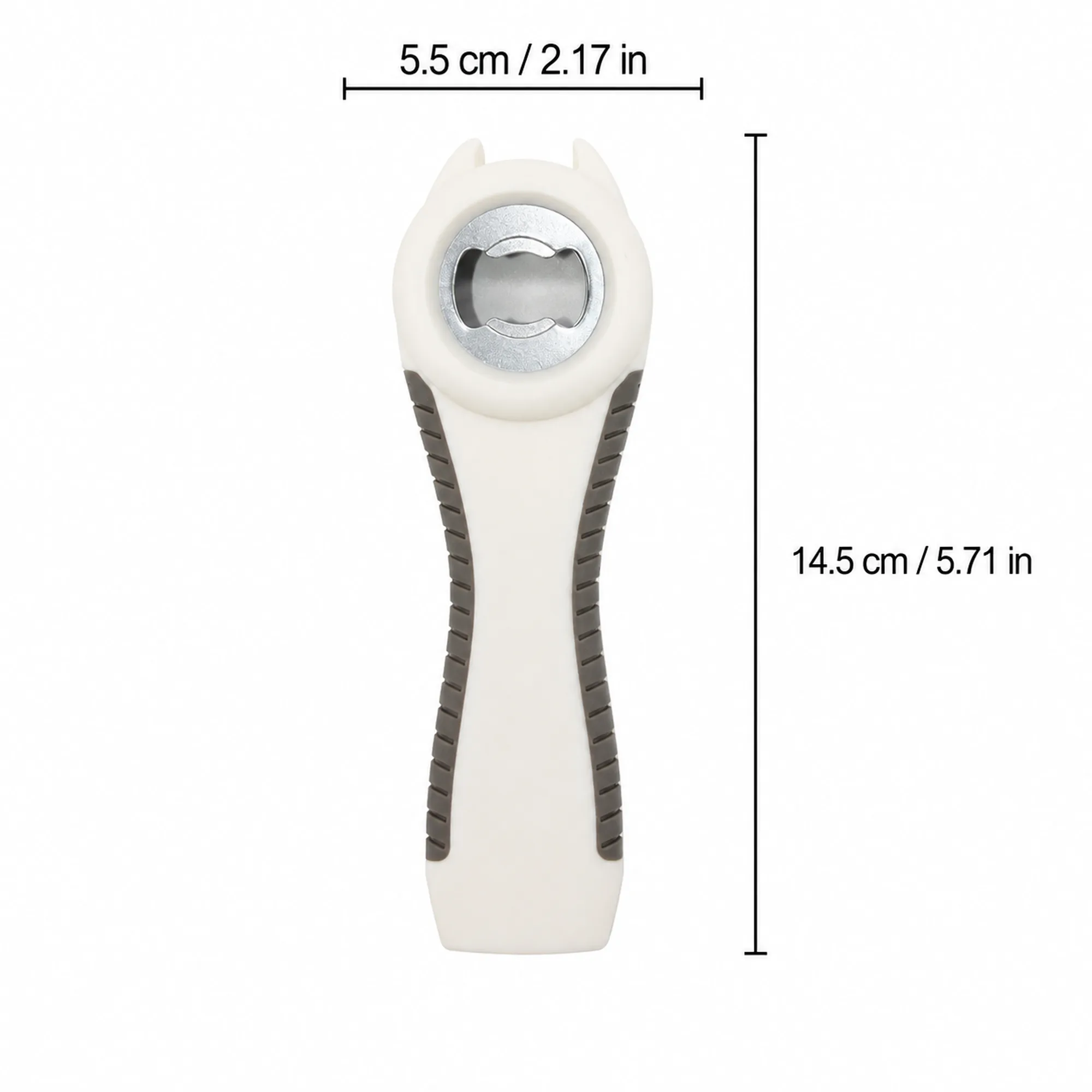 Abrebotellas de 14.5 por 5.5 cm con medidas en pulgadas