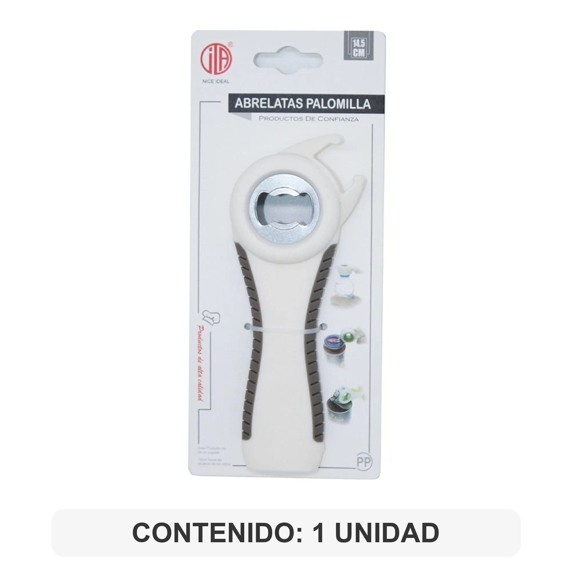 Contenido del paquete con un abrebotellas manual